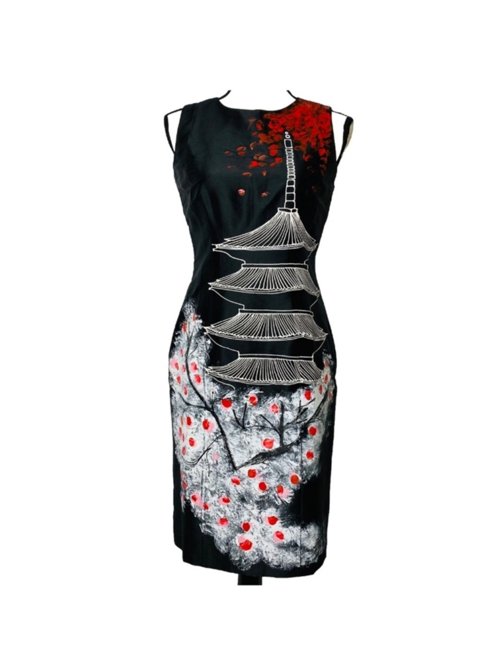 CHULA VIETNAM Taffeta Silk Dress Hand-painted Kyoto Spring